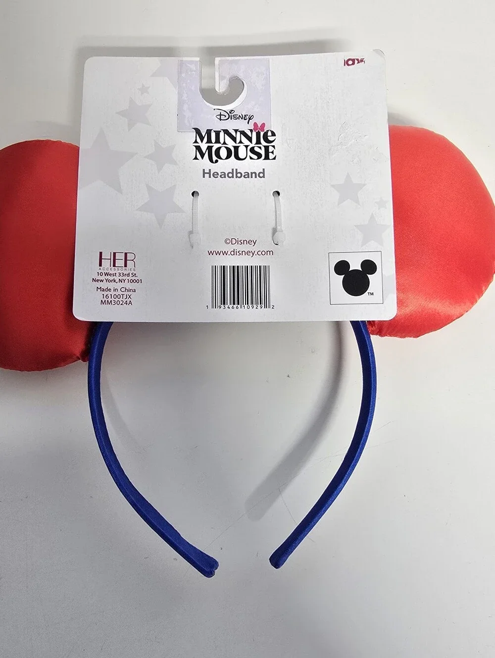 Disney Minnie Mouse Headband Red Ears Blue White Star Sequin Bow NEW